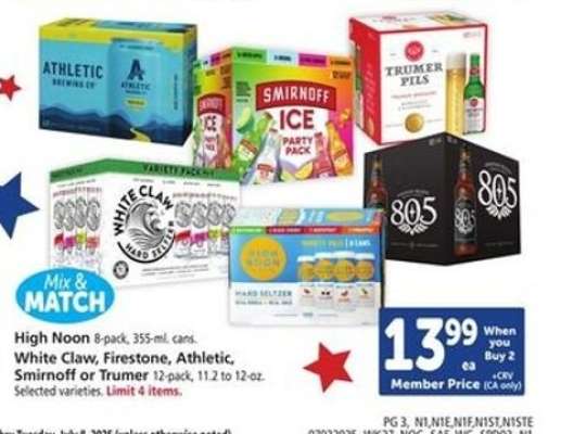 High Noon, White Claw, Firestone, Athletic, Smirnoff or Trumer