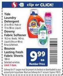 Tide Laundry Detergent, Downy Fabric Softener, Bounce Fabric Sheets