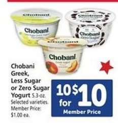 Chobani Greek, Less Sugar or Zero Sugar Yogurt
