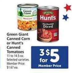Green Giant Canned Corn or Hunt's Canned Tomatoes