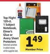 Top Flight 120-ct. 1 Subject Notebook, Elmer's Glue or Avery Sheet Protectors