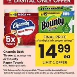 Charmin Bath Tissue or Bounty Paper Towels