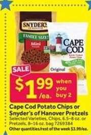 Cape Cod Potato Chips or Snyder's of Hanover Pretzels