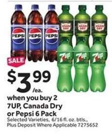 7UP, Canada Dry or Pepsi 6 Pack