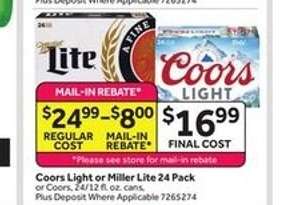 Coors Light or Miller Lite 24 Pack