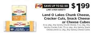 Land O Lakes Chunk Cheese, Cracker Cuts, Snack Cheese or Cheese Cubes