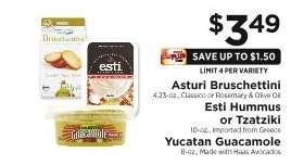 Asturi Bruschettini, Esti Hummus or Tzatziki, Yucatan Guacamole
