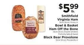 Smithfield Virginia Ham, Bowl & Basket Ham Off the Bone, Black Bear Provolone