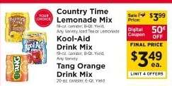 Country Time Lemonade Mix, Kool-Aid Drink Mix, Tang Orange Drink Mix