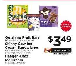 Outshine Fruit Bars, Skinny Cow Ice Cream Sandwiches, Häagen-Dazs Ice Cream