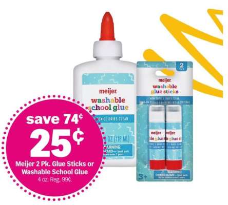 Meijer 2 Pk. Glue Sticks or Washable School Glue