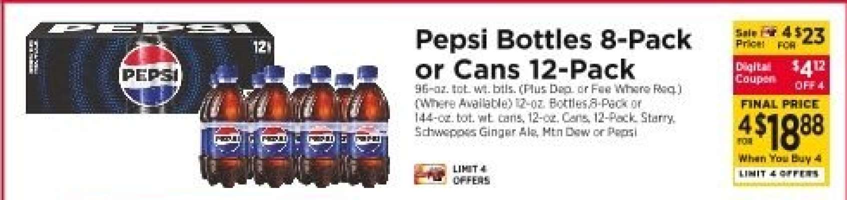 Pepsi Bottles 8-Pack or Cans 12-Pack