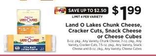 Land O Lakes Chunk Cheese, Cracker Cuts, Snack Cheese or Cheese Cubes