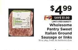 Wholesome Pantry Sweet Italian Ground Sausage or links