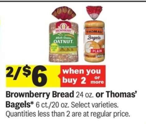 Brownberry Bread or Thomas' Bagels
