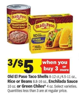 Old El Paso Taco Shells, Rice or Beans, Enchilada Sauce, or Green Chiles