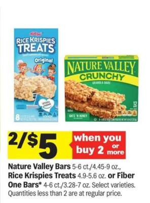 Nature Valley Bars, Rice Krispies Treats, or Fiber One Bars