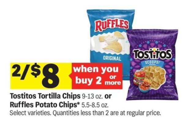 Tostitos Tortilla Chips Or Ruffles Potato Chips