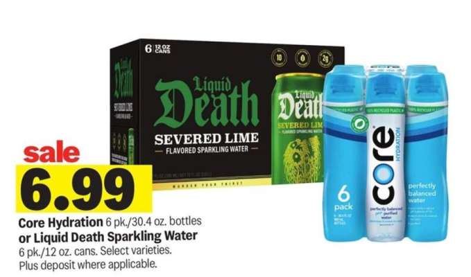 Core Hydration or Liquid Death Sparkling Water