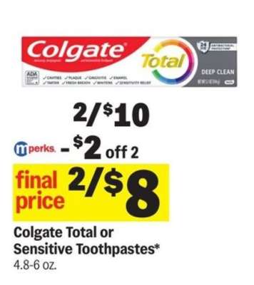 Colgate Total or Sensitive Toothpastes