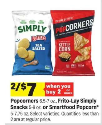 Popcorners, Frito-Lay Simply Snacks, or Smartfood Popcorn