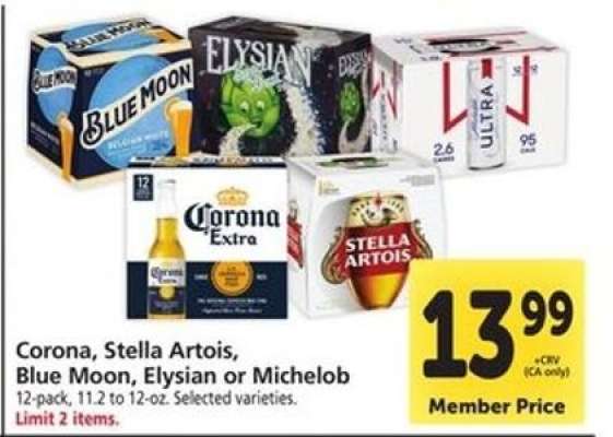 Corona, Stella Artois, Blue Moon, Elysian or Michelob