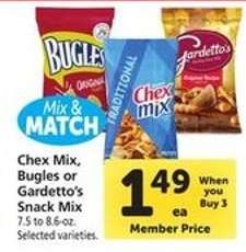 Chex Mix, Bugles or Gardetto's Snack Mix