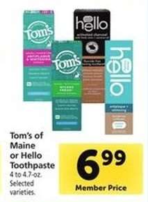 Tom's of Maine or Hello Toothpaste
