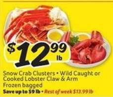 Snow Crab Clusters or Cooked Lobster Claw & Arm