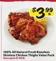 100% All Natural Fresh Boneless Skinless Chicken Thighs Value Pack