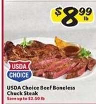 USDA Choice Beef Boneless Chuck Steak