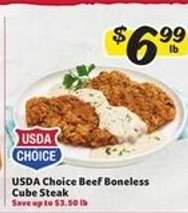USDA Choice Beef Boneless Cube Steak