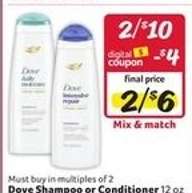 Dove Shampoo or Conditioner 12 oz