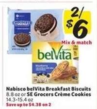 Nabisco belVita Breakfast Biscuits or SE Grocers Crème Cookies