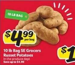 10 lb Bag SE Grocers Russet Potatoes