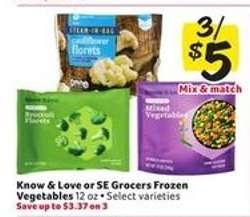 Know & Love or SE Grocers Frozen Vegetables
