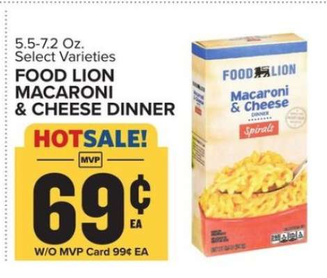 FOOD LION MACARONI & CHEESE DINNER