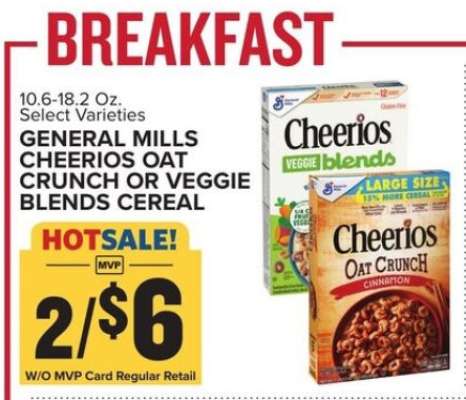 General Mills Cheerios Oat Crunch or Veggie Blends Cereal