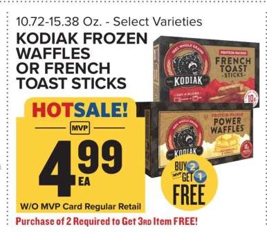 Kodiak Frozen Waffles or French Toast Sticks