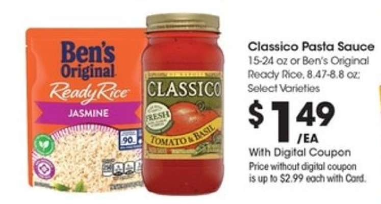 Classico Pasta Sauce or Ben's Original Ready Rice