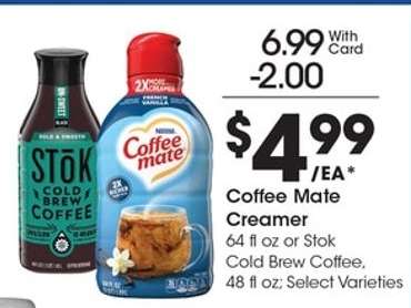 Coffee Mate Creamer or Stok Cold Brew Coffee