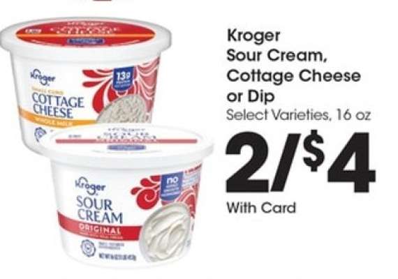 Kroger Sour Cream, Cottage Cheese or Dip