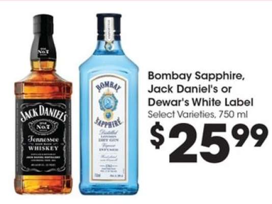 Bombay Sapphire, Jack Daniel's or Dewar's White Label