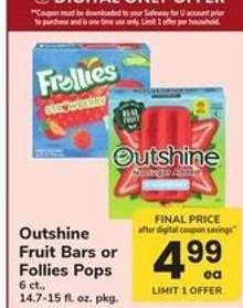 Outshine Fruit Bars or Follies Pops