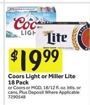 Coors Light or Miller Lite 18 Pack