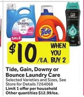 Tide, Gain, Downy or Bounce Laundry Care
