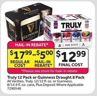 Truly 12 Pack or Guinness Draught 8 Pack