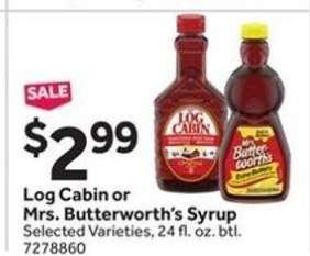 Log Cabin or Mrs. Butterworth's Syrup