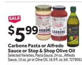 Carbone Pasta or Alfredo Sauce or Stop & Shop Olive Oil