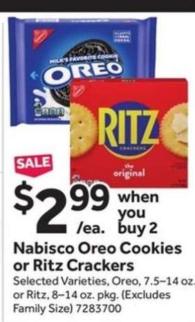 Nabisco Oreo Cookies or Ritz Crackers